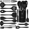Black Silicone Cooking Utensils Set - 446°F Heat Resistant Kitchen Utensils,Turner Tongs,Spatula,Spoon,Brush,Whisk,Ki...